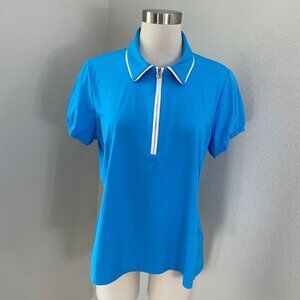 Kinona Womens XL Blue Golf Polo Shirt Short Sleeve Zip Collar Activewear Stretch